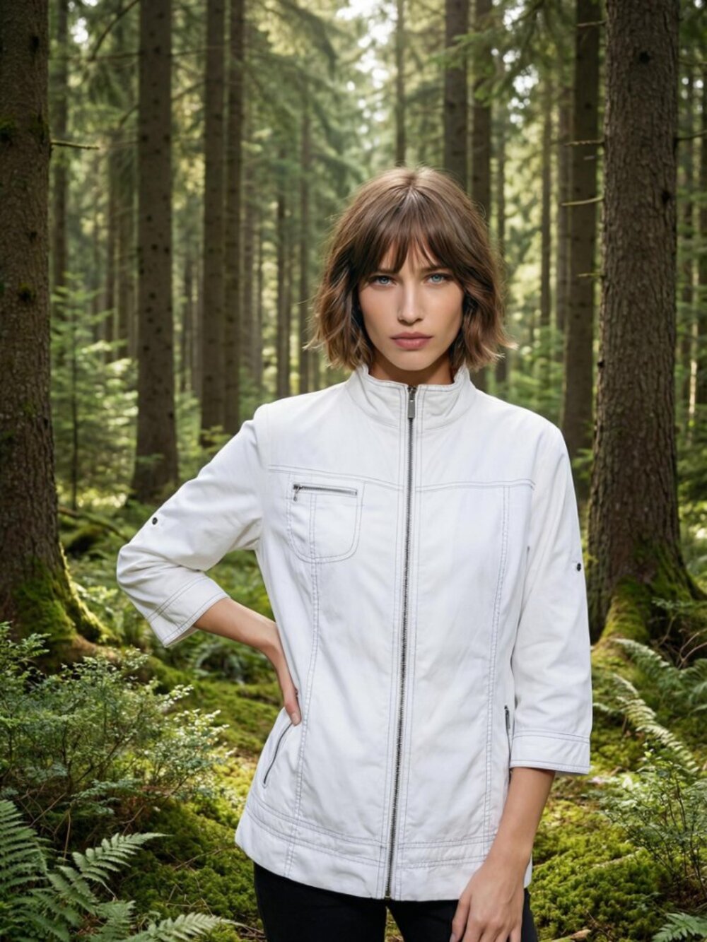 The Chico's Zenergy White Lightweight Zip Front Warmup Jacket 2 L  3/4 sleeves